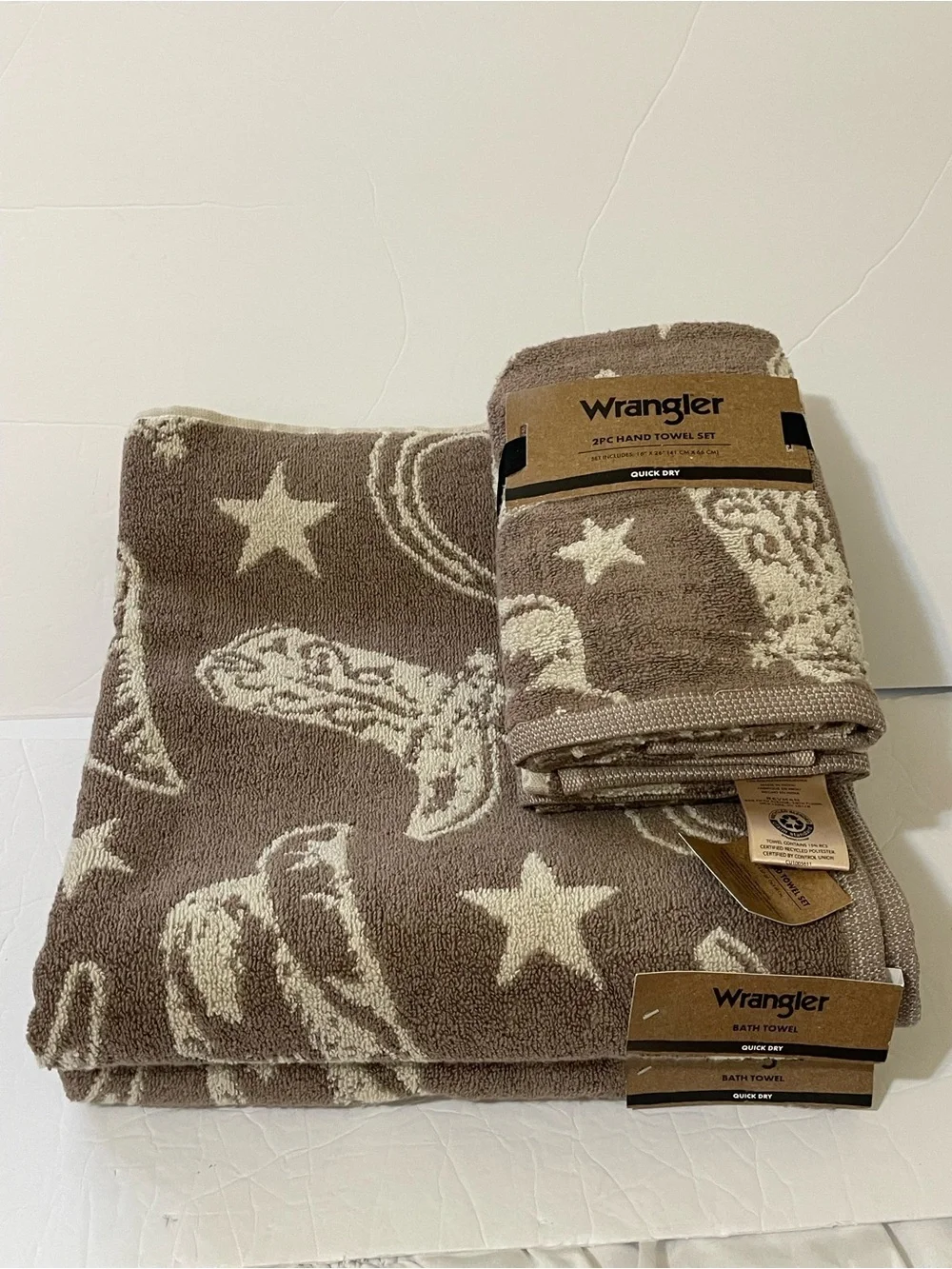 Wrangler Western Cowboy Boot/Horseshoe 2 Bath Towels & Hand Towels - NWT **